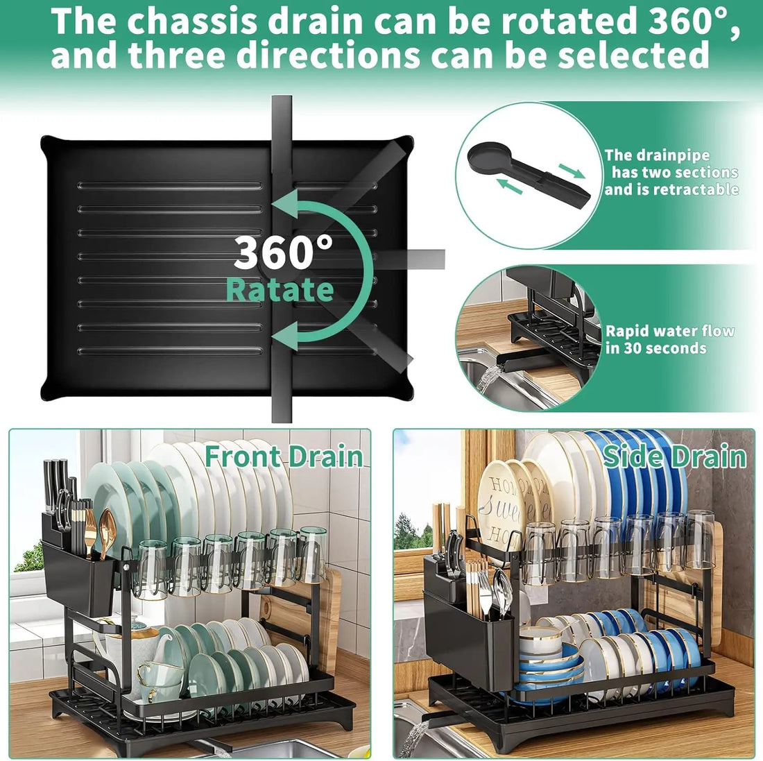 2-Tier Kitchen Dish Drying Rack – Countertop Dish Drainer with Drip Tray