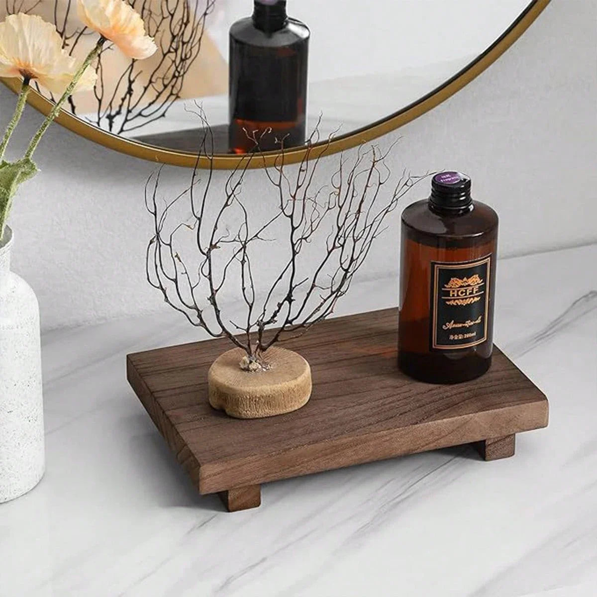 1/2pc Retro Wooden Bathroom Tray Vanity Hands Soap Scented Candle Storage Holder Kitchen Seasoning Tray For Bath Home Decoration