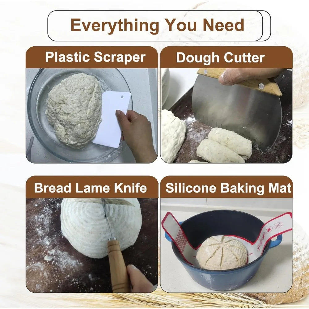 Sourdough Bread Starter Baking Kit – Proofing Baskets, Silicone Baking Mat, Starter Jar & Professional Bread Making Tools