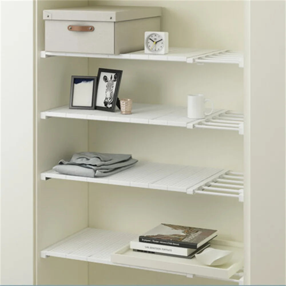Adjustable Closet Cupboard Storage Organizer Shelf – Extendable No-Punch Wardrobe Partition Divider Rack