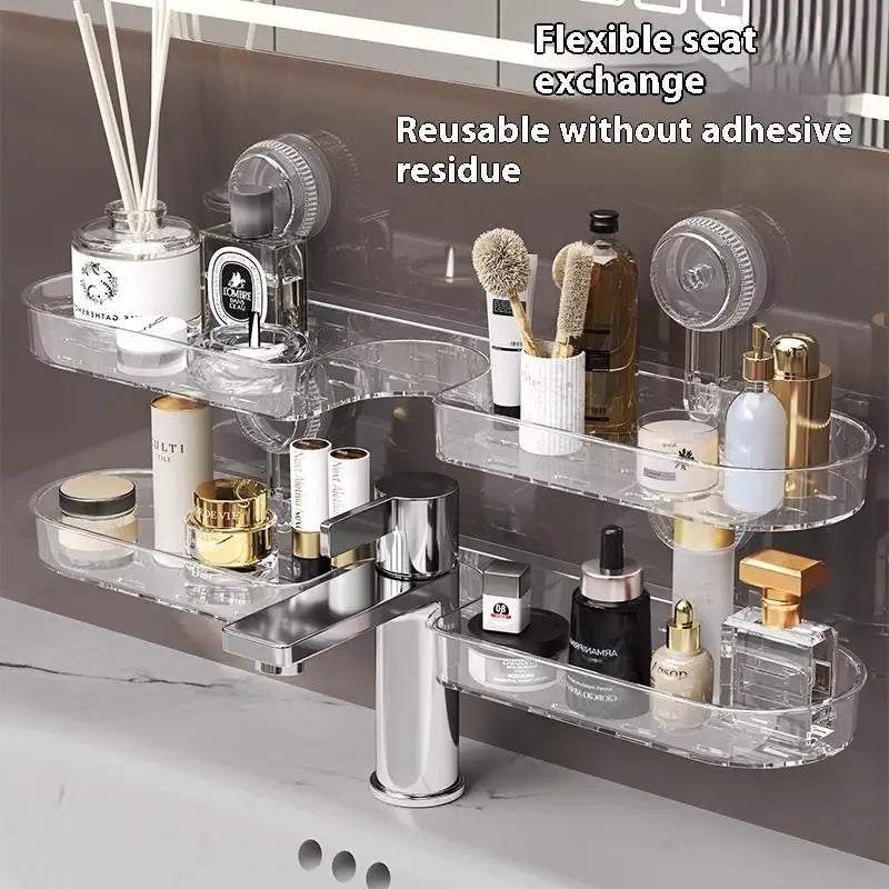Suction Cup Washbasin Storage Rack – Punch-Free Bathroom Shower Caddy & Self-Draining Organizer Shelf