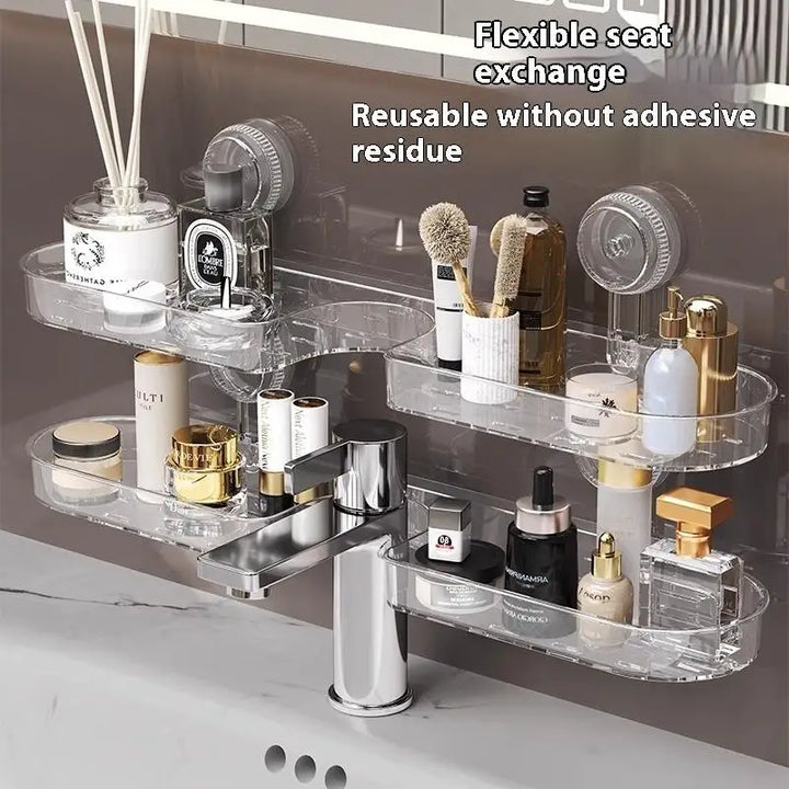 Suction Cup Washbasin Storage Rack – Punch-Free Bathroom Shower Caddy & Self-Draining Organizer Shelf