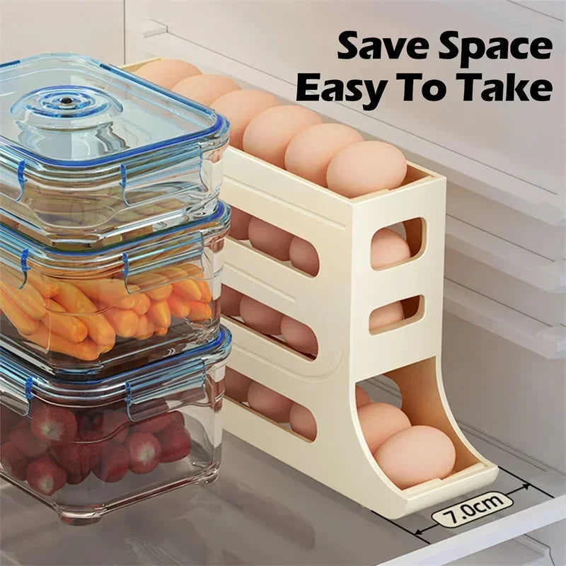 Egg basket, food container, egg box rack, refrigerator storage rack, automatic rolling egg rack storage box