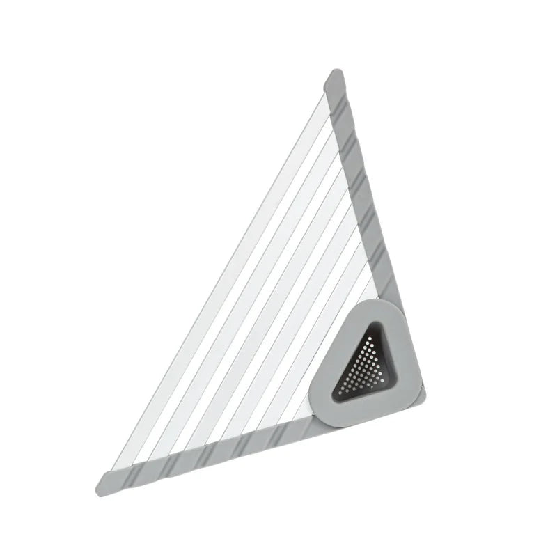 Aluminum Triangle Dish Drying Rack Sink Corner Roll Up Folding Drain Basket Sponge Brush Scouring Pad Rag Storage Rack 1Pc