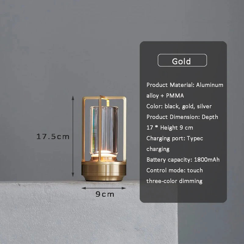 Aluminum Alloy Crystal Lamp LED Rechargeable Touch Table Lamp Restaurant Decoration Atmosphere Night Light Camping Creative Lamp