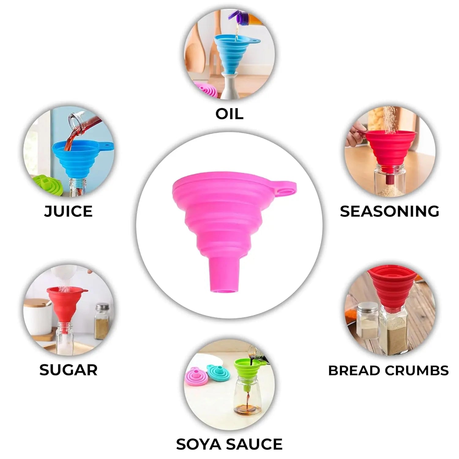 2PCS Silicone Folding Telescopic Long Neck Funnel Creative Household Liquid Dispensing Mini Kitchen Tools Random color