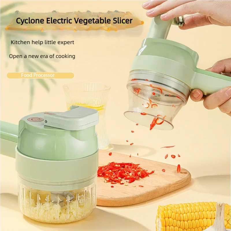 4In1 Electric Vegetable Cutter Set Handheld Wireless Electric Garlic Masher Food Chopper Meat Grinder Machine Food Peel Slice