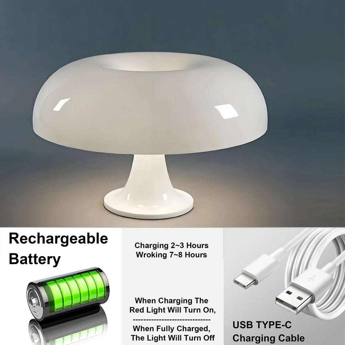 Mushroom table lamp minimalist modern bedroom bedside lamp Danish designer orange decorative table lamp