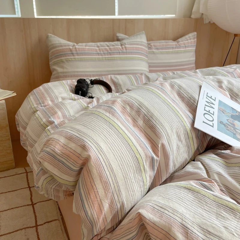 Nordic sling Cotton Pink Stripes Duvet Cover 150x200 Size Girl's Room housse de couette Skin friendly Breathable Comforter Sets