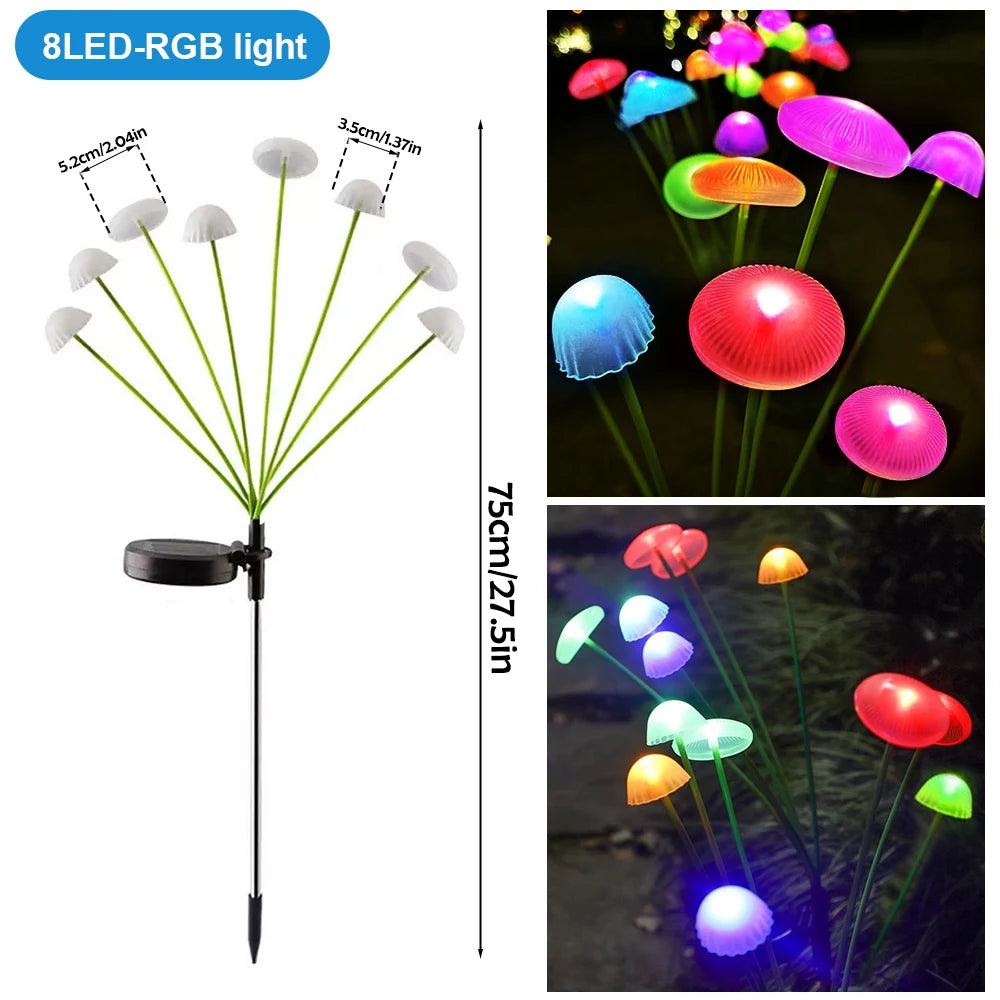 LED Solar Jellyfish Mushroom Fairy Light RGB Waterproof Energy-saving Solar Garden Lamp for Outdoor Lawns Courtyard Decor Light