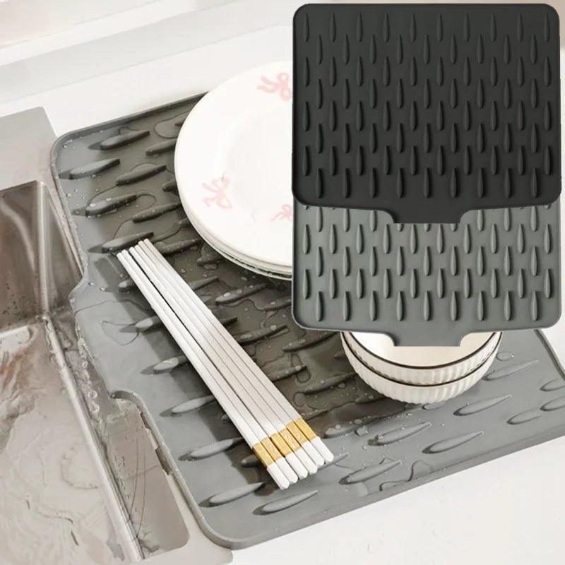 Silicone Dish Drying Mat for Kitchen – Non-Slip Sloped Drain Mat, Heat-Resistant Pot Pad & Fruit Drain Mat (32x40cm)