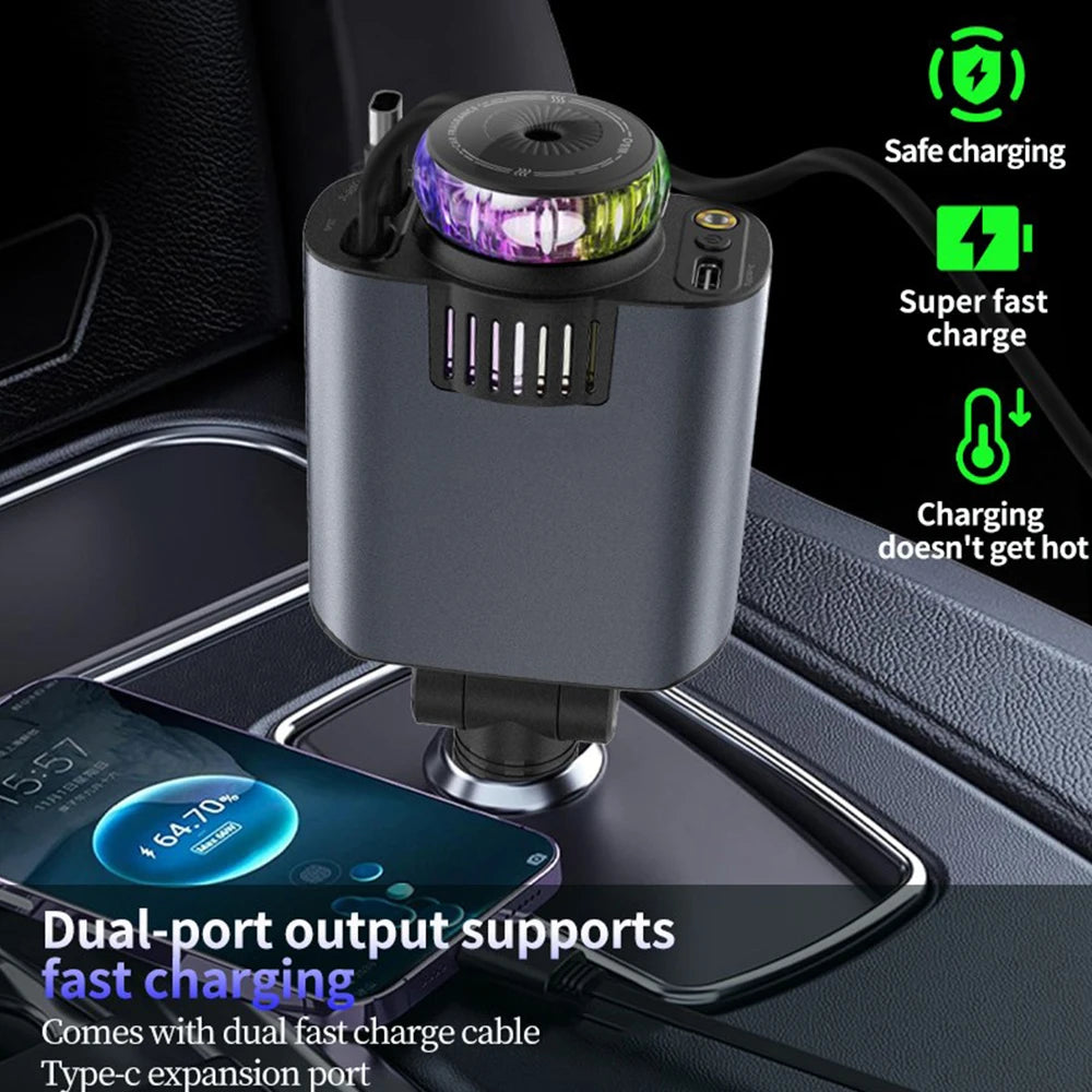 5-in-1 PD45W Car Charger – USB-C Fast Charger with Roof Starlight & Aromatherapy Air Freshener for iOS & Android