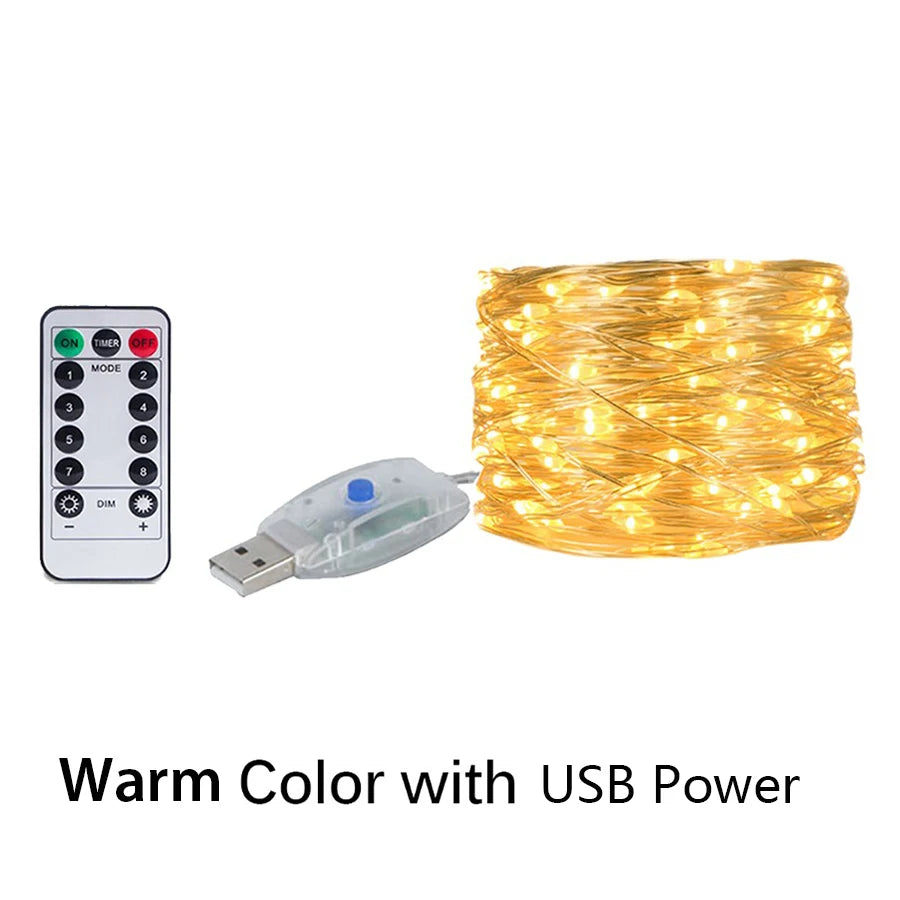Led String Light Christmas Fairy Light USB Battery Remote Garland Copper Wire LED Lamp for Wedding Party Decoration 10M 20M