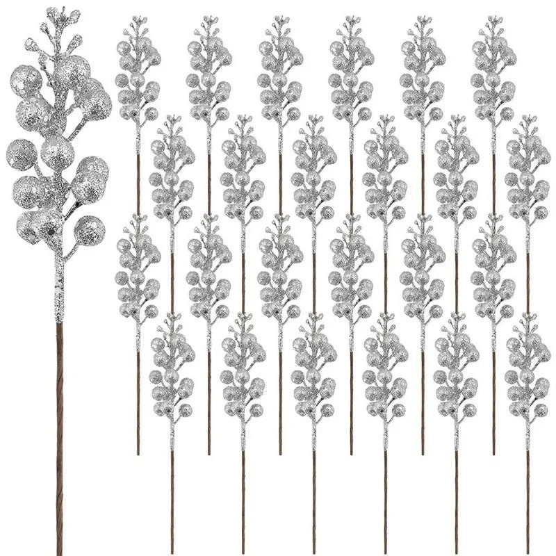 10Pcs Christmas Decoration Artificial 15heads Sparkling Berry Bouquet Xmas Tree Ornaments for Home Decor New Year Party Supplies