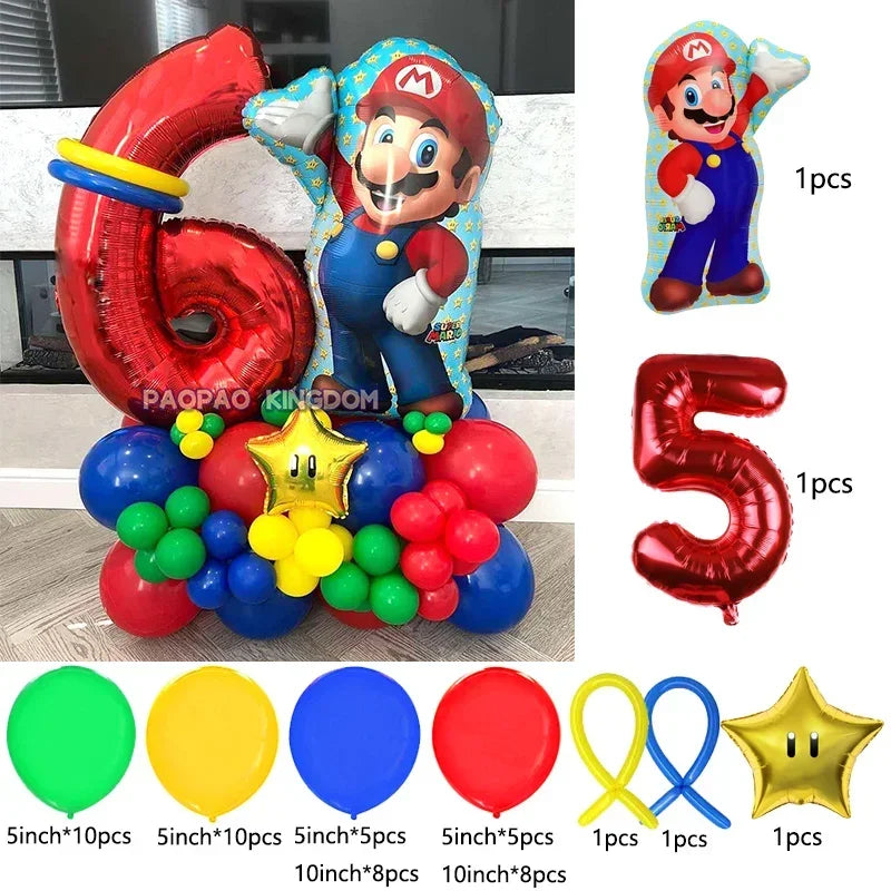 Super Mario Foil Balloons Arch Garland Kit Latex Balloons Number Balls Mario Birthday Party Baby Shower Decoration Gift Toys
