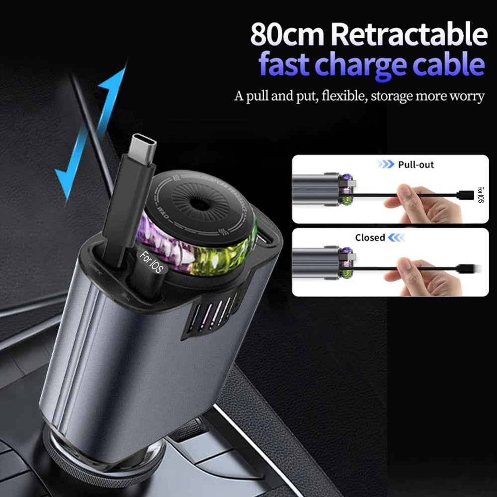 5-in-1 PD45W Car Charger – USB-C Fast Charger with Roof Starlight & Aromatherapy Air Freshener for iOS & Android
