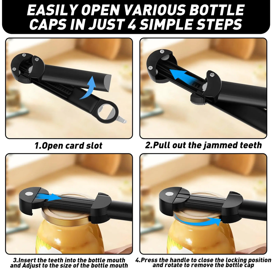 Adjustable Retractable Bottle Opener & Jar Gripper – Magnetic Multi-Tool for Weak Hands & Senior Arthritis