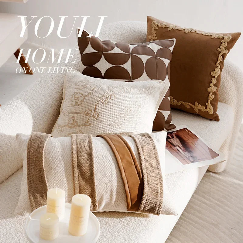30x50/45x45CM Light Luxury Throw Pillow Cover Brown French Stamping Waist Cushion Cover Decor Home Decorative Pillowcase