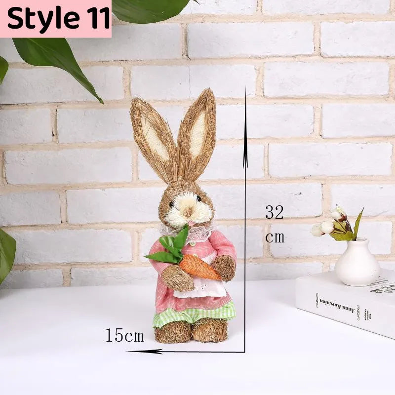 Easter Bunny Simulation Straw Bunny for Easter Cute Standing Rabbits Creative Home Spring Garden Decoration Crafts Gift for Kids