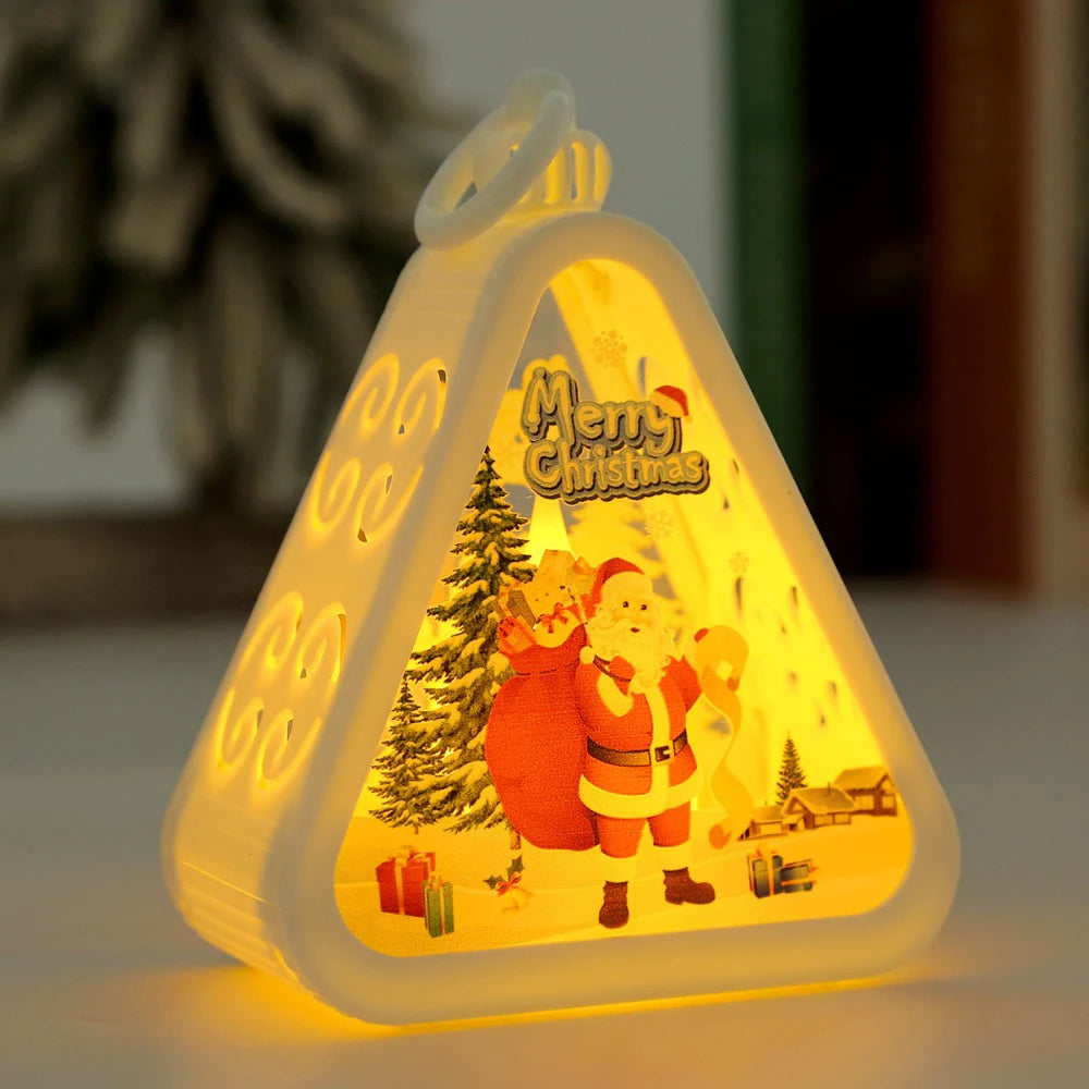 Mini Christmas LED Triangle Lantern Santa Claus Snowman Festival Lamp Indoor Table Ornaments Party Scene Props Home Decoration