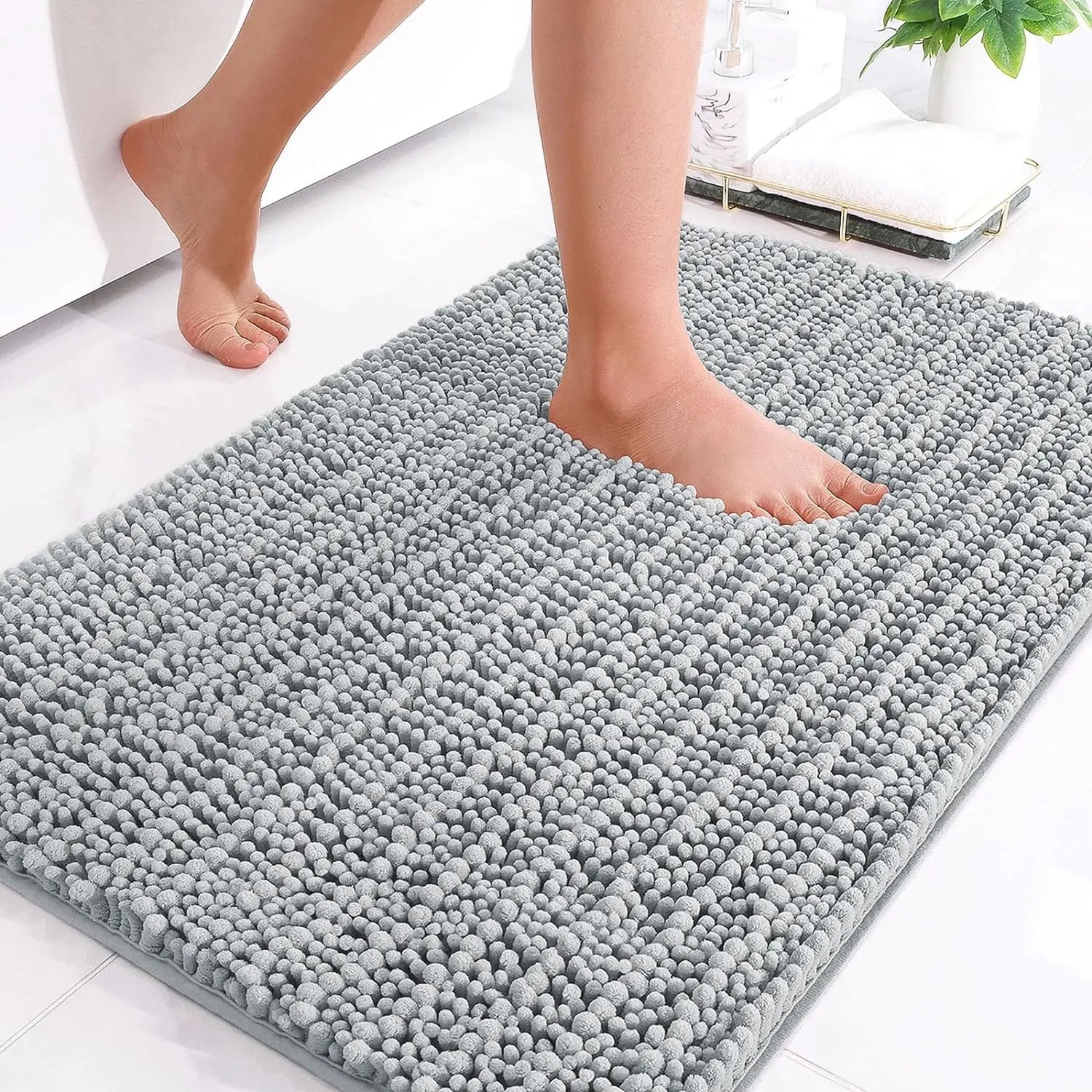 Hapihappy Chenille Bath Mat Luxury Bath Mat Soft Thick Absorbent Bathroom Mat Non-Slip Machine Wash Plush Bath Mats for Bathroom