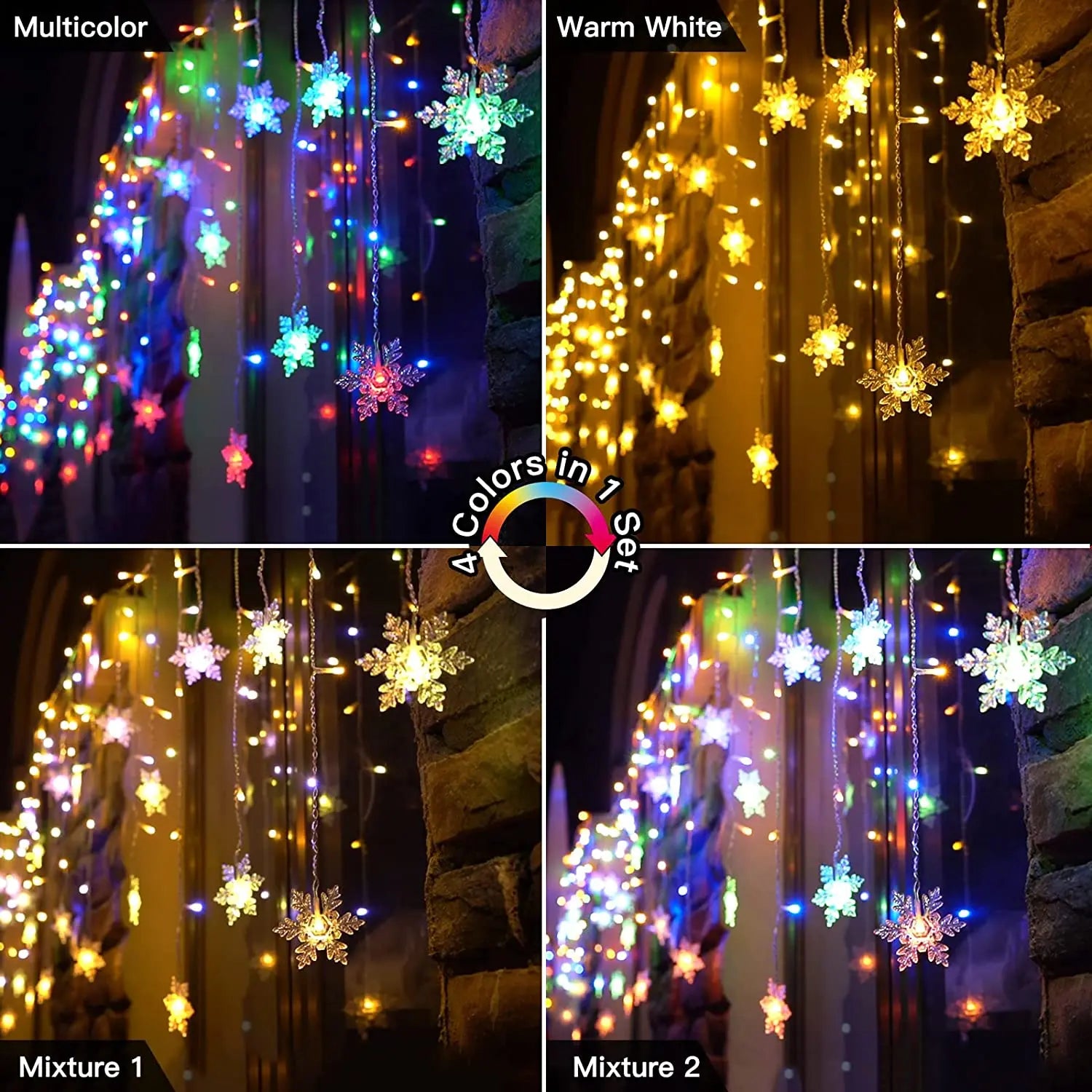 snowflake Christmas Decoration 2025 Street Garlands on The House LED Icicle Lights Outdoor Waterproof Curtain Fairy String Light