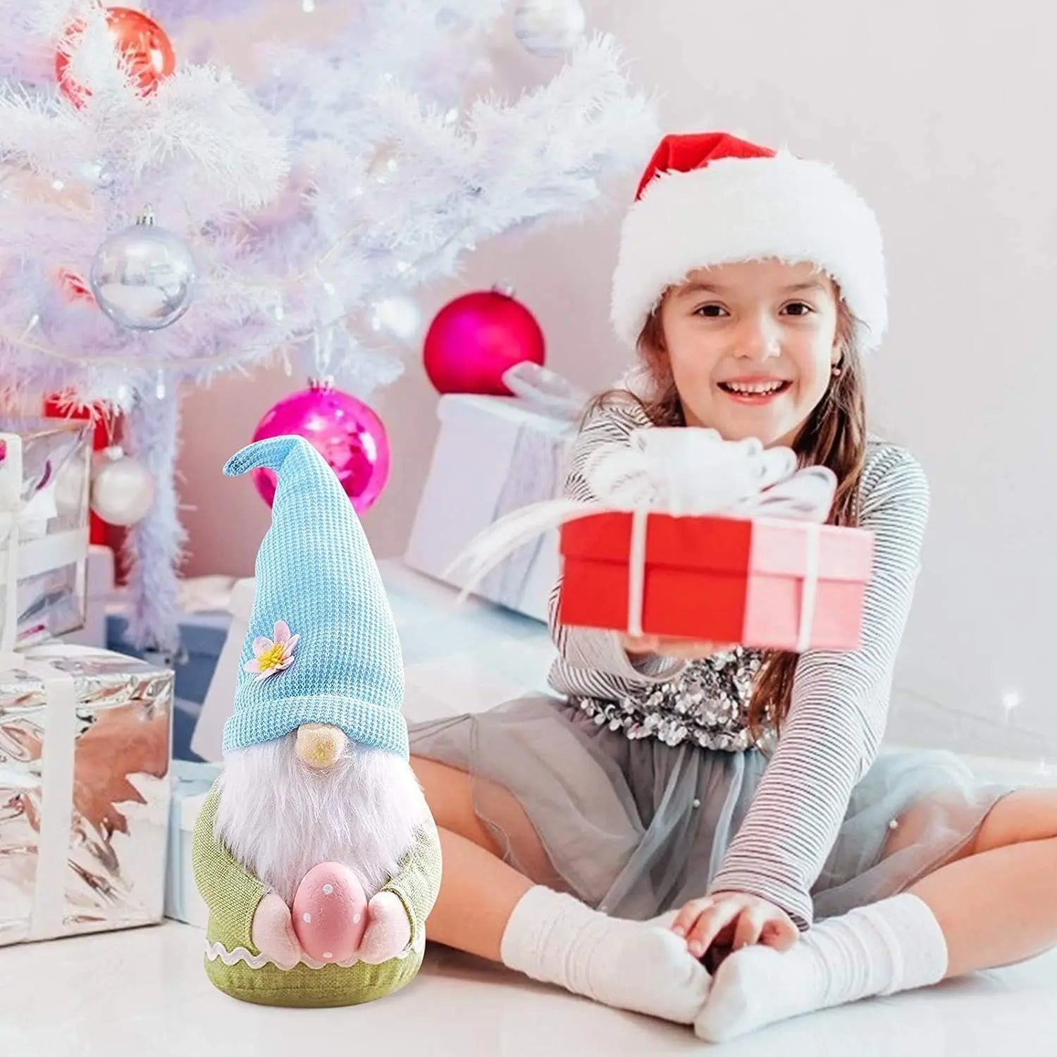 Easter Bunny Gnome with Easter Egg - Handmade Gnome Faceless Plush Doll, Gift for Girl Room Decor and Indoor Spring Decoration