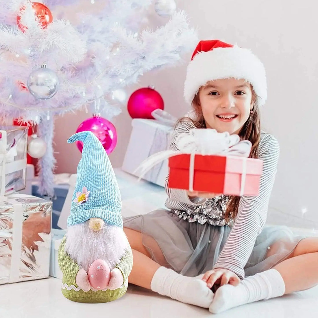 Easter Bunny Gnome with Easter Egg - Handmade Gnome Faceless Plush Doll, Gift for Girl Room Decor and Indoor Spring Decoration