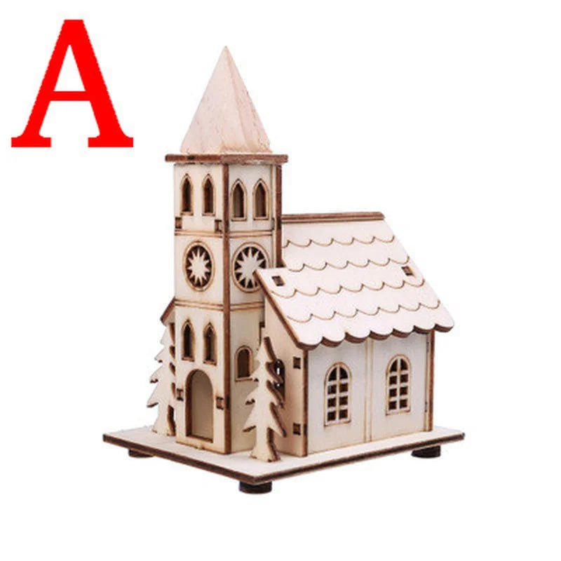 Festival Led Light Wood House Christmas Tree Decorations for Home Decoration Wooden House DIY Gift Window Decoration