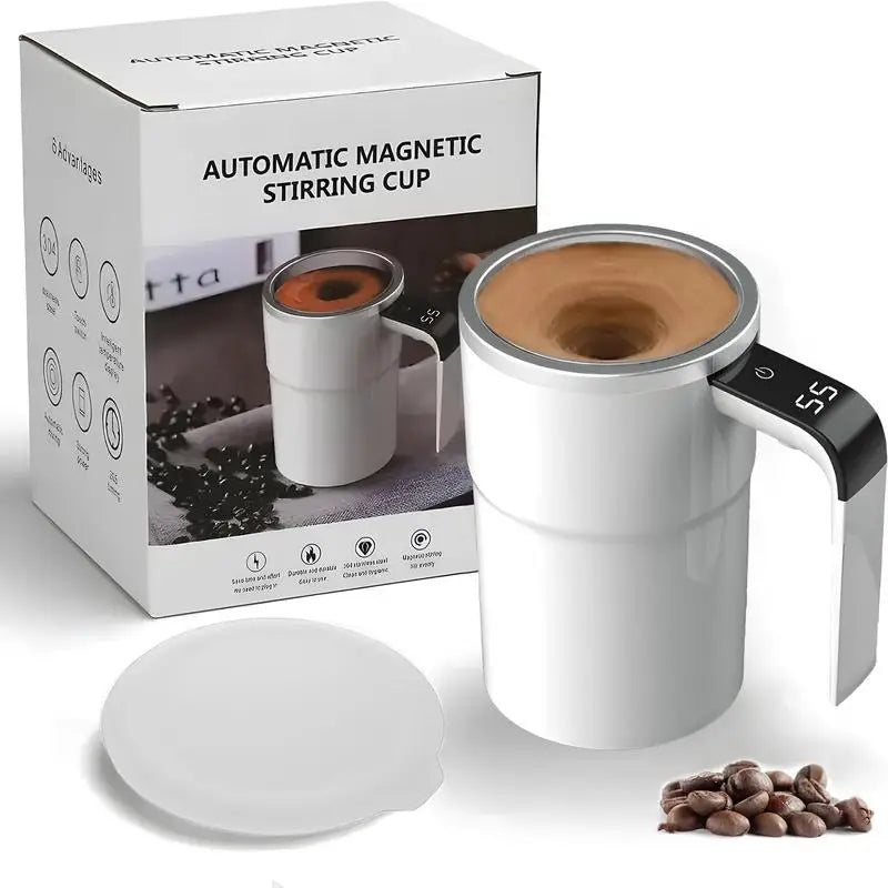 Electric Self-Stirring Coffee Mug with LCD Thermometer – Rechargeable Stainless Steel Cup for Office & Travel