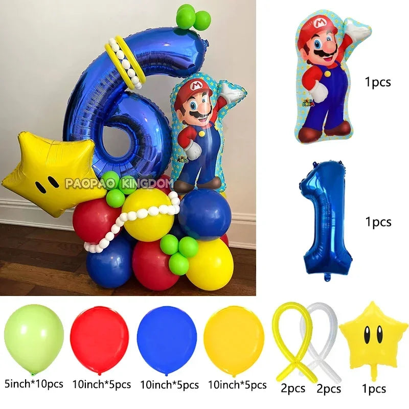 Super Mario Foil Balloons Arch Garland Kit Latex Balloons Number Balls Mario Birthday Party Baby Shower Decoration Gift Toys
