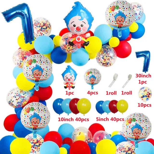 1set Plim Clown Foil Number Balloons Blue Latex Air Globos Children Baby Shower Birthday Party Decorations Kids Inflatable Toys