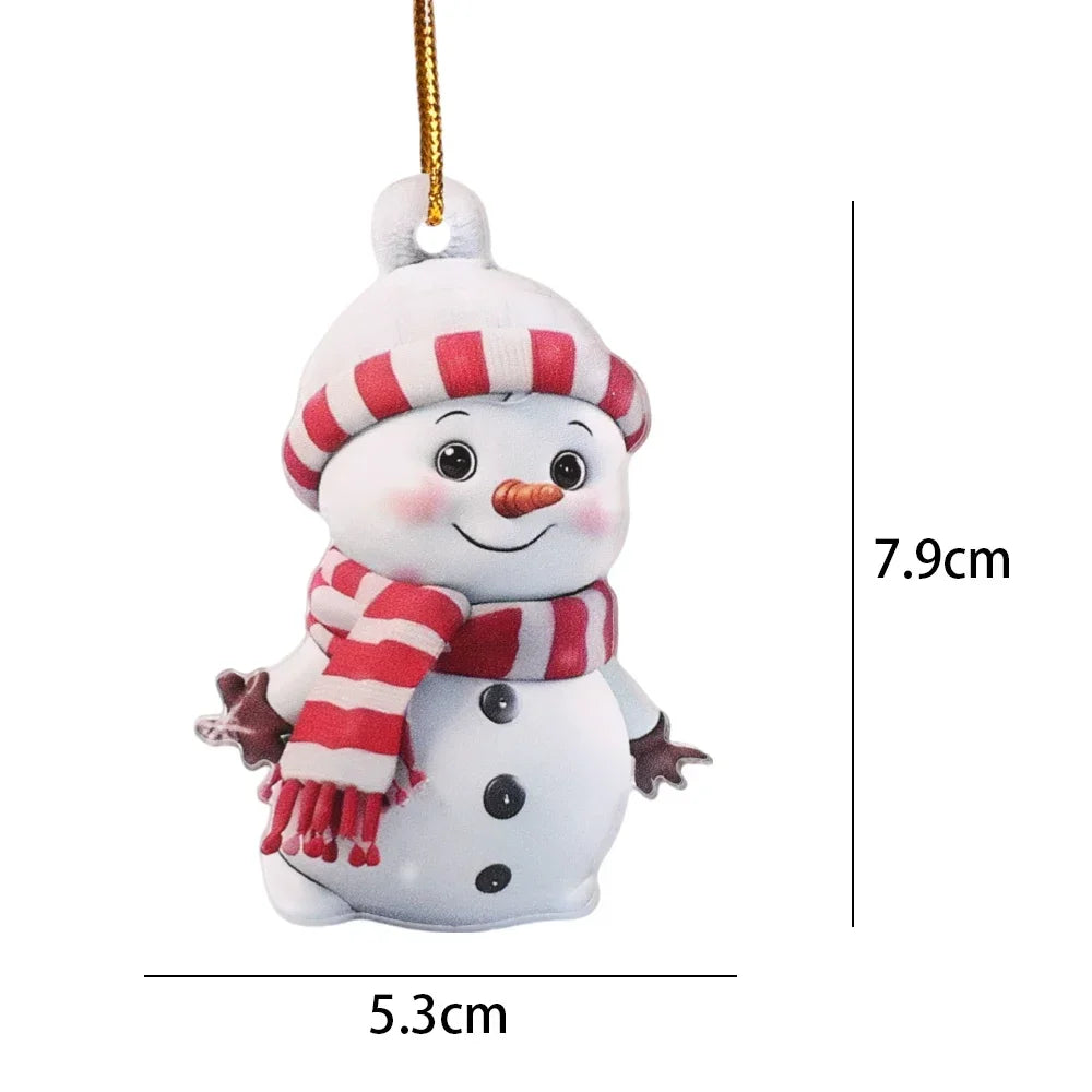 10/1pcs Christmas Snowman Pendants Acrylic Flat Xmas Tree Car Decoration Merry Christmas Atmosphere Hanging Ornaments Kids Gifts