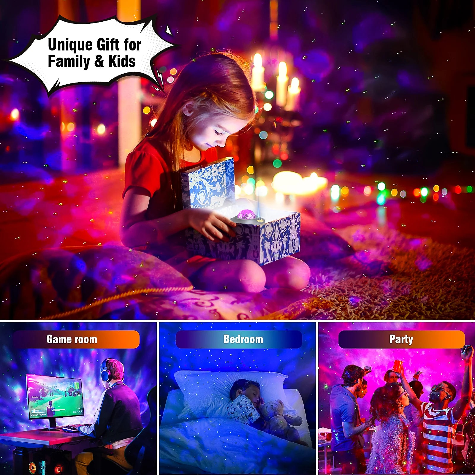 LED Star Galaxy Projector – Ocean Wave Night Light with Rotating Starry Sky for Room Decor & Romantic Ambiance
