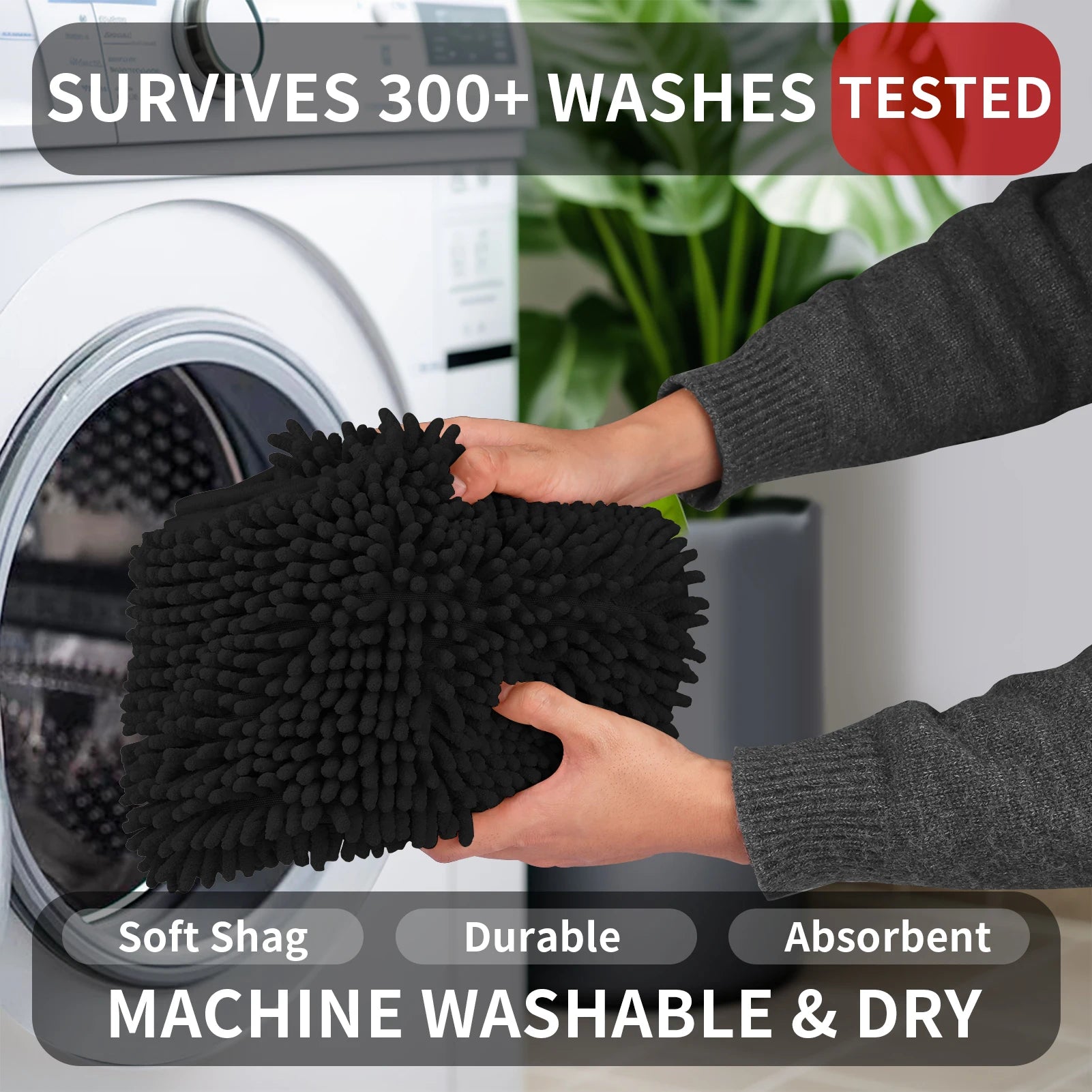 Toilet Rugs U Shaped Washable Bathroom Mat Extra-Soft Plush Rug Chenille Microfiber Super Absorbent Shaggy Machine Wash & Dry