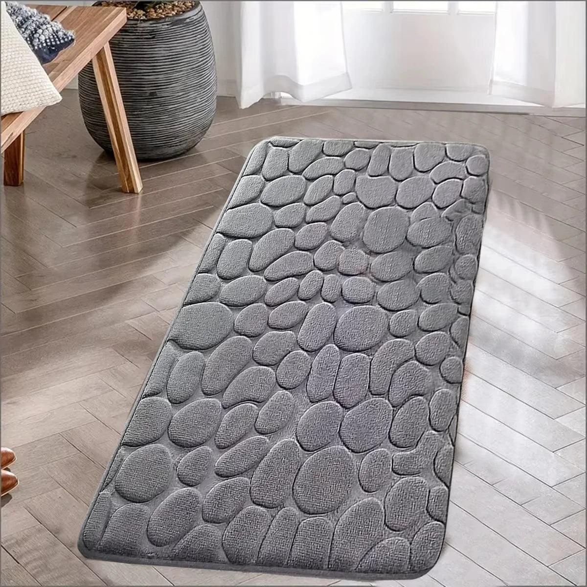 1pc Chic Cobblestone Design Kitchen Mat Soft Washable Anti-Skid Absorbent Home Decor Decor Rug