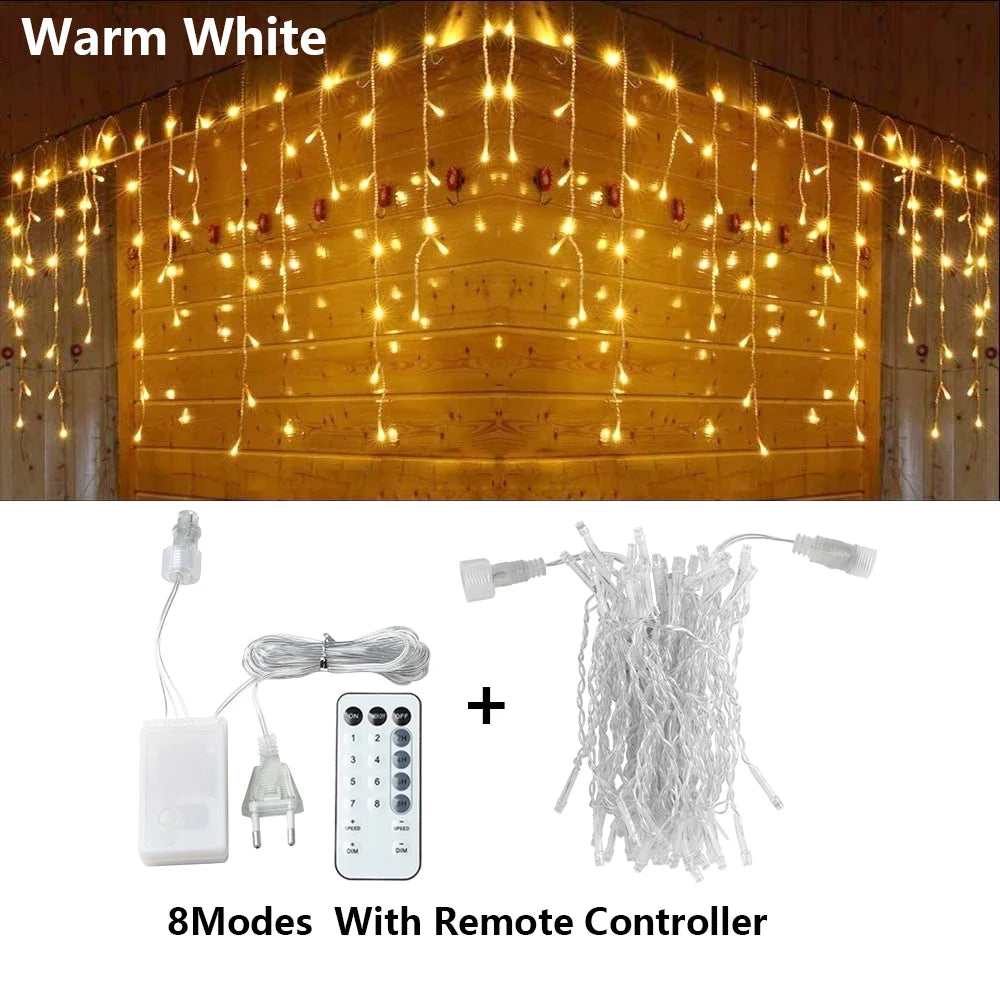 3.5M-40M LED Icicle Curtain String Fairy Lights Garland Outdoor Christmas Lights New Year Birthday Wedding Street Holiday Decor