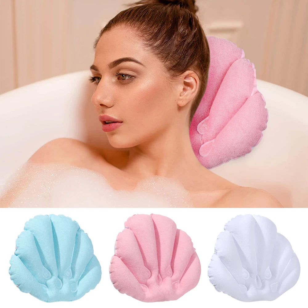 1PC Inflatable Bath Pillow With Suction Cups Soft Spa Neck Support Pillow Bathtub Anti-slip Fan-shaped Cushion Bathing Accessory