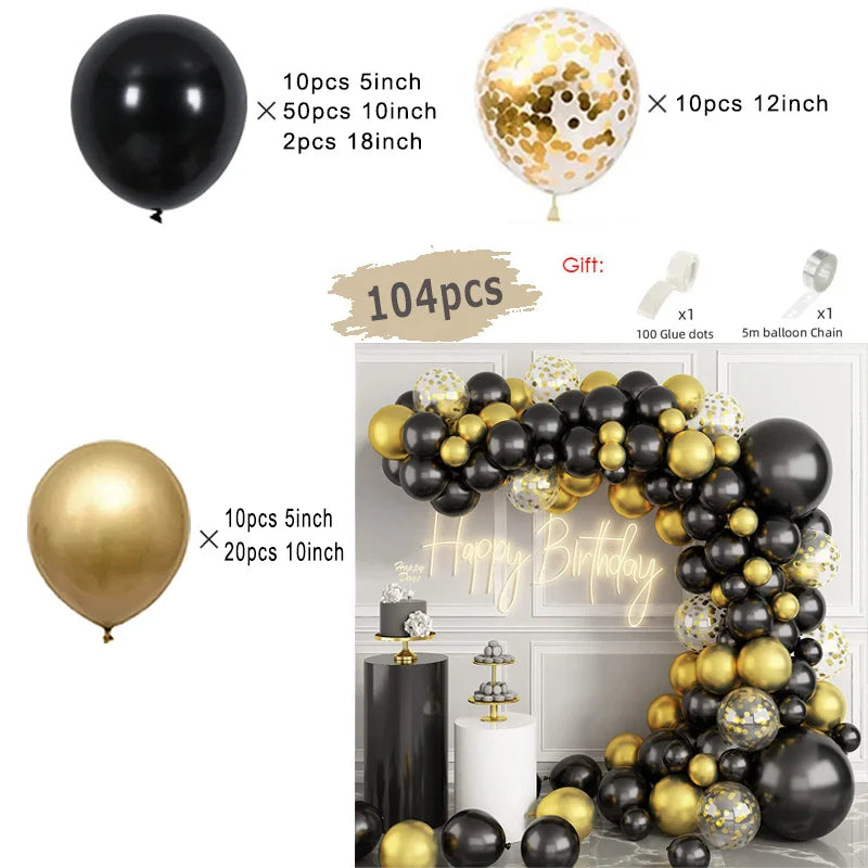 Black and Gold Balloons Garland Arch Kit with Starburst Foil Balloons for Wedding Birthday Family Party Decorations Supplies