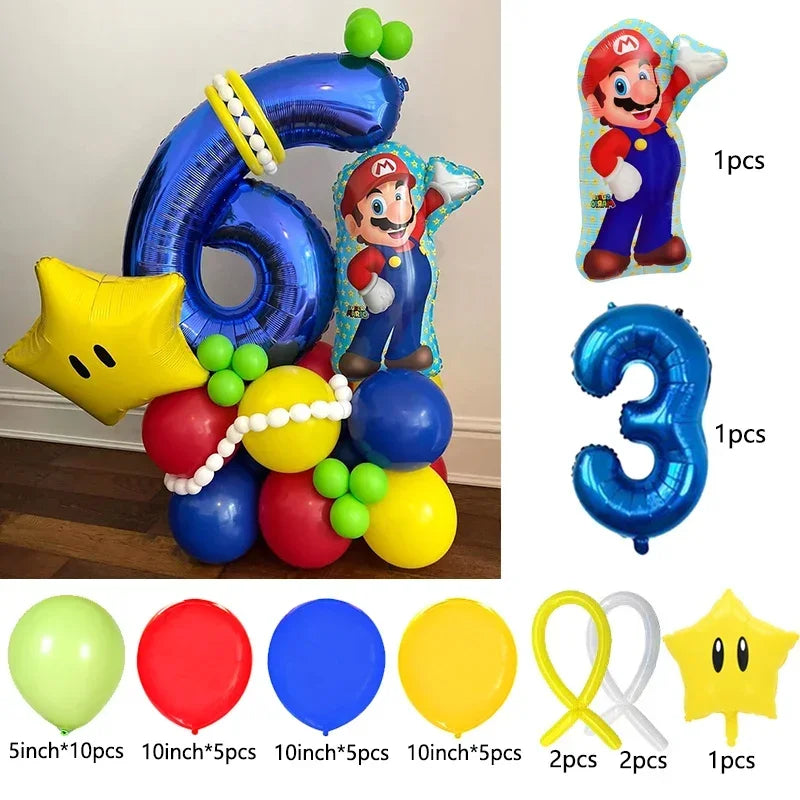 Super Mario Foil Balloons Arch Garland Kit Latex Balloons Number Balls Mario Birthday Party Baby Shower Decoration Gift Toys