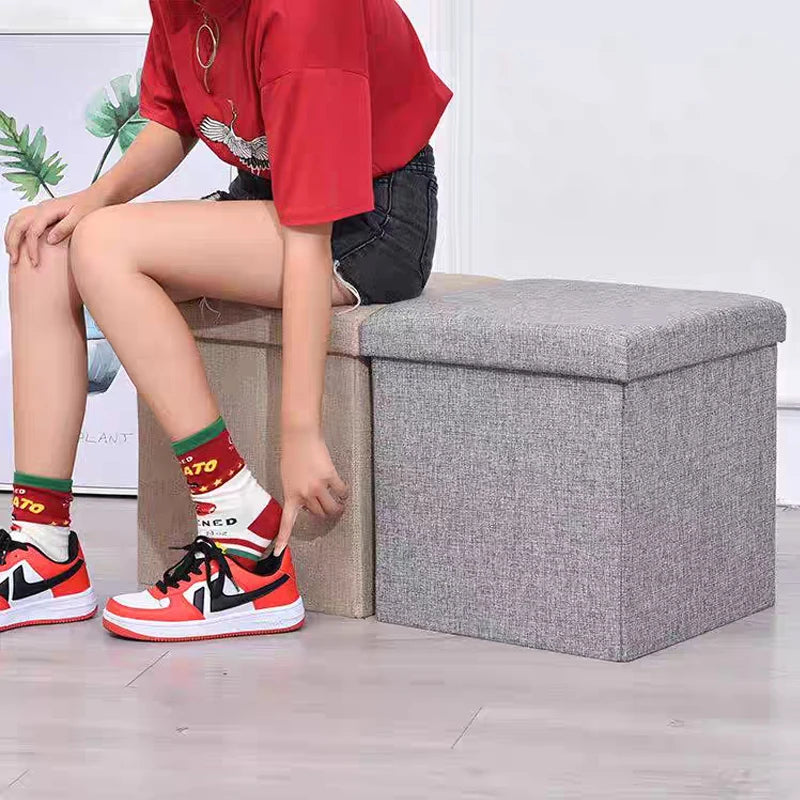 Foldable Storage Stool Box Multifunctional Fabric Storage Organizer Stool Boxes With Padded Seat Home Organization Sundries Box