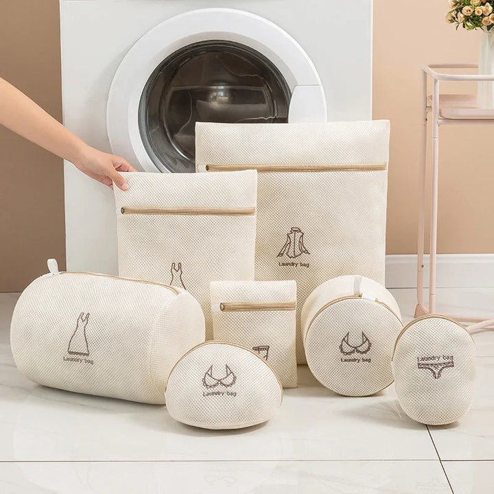 Embroidery Print Laundry Bag Set7Pcs Fine Mesh Washing Pouch for Delicates Household Clothes Cleaning Machine Washable Organizer
