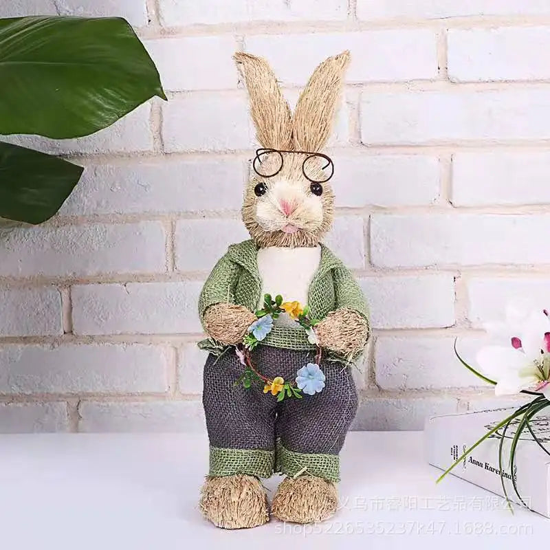 Easter Bunny Simulation Straw Bunny for Easter Cute Standing Rabbits Creative Home Spring Garden Decoration Crafts Gift for Kids