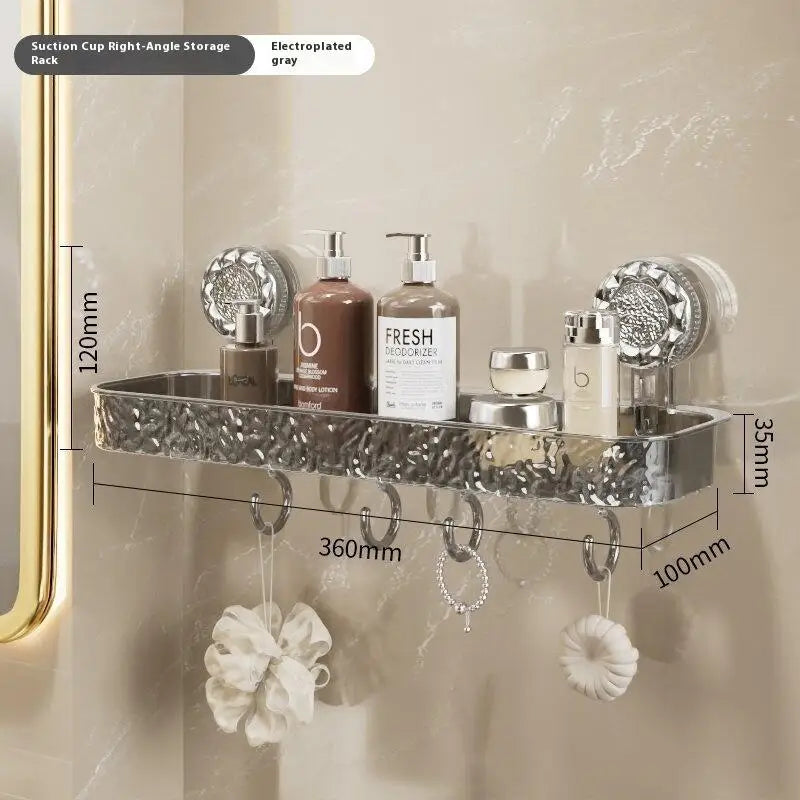 Suction Cup Washbasin Storage Rack – Punch-Free Bathroom Shower Caddy & Self-Draining Organizer Shelf