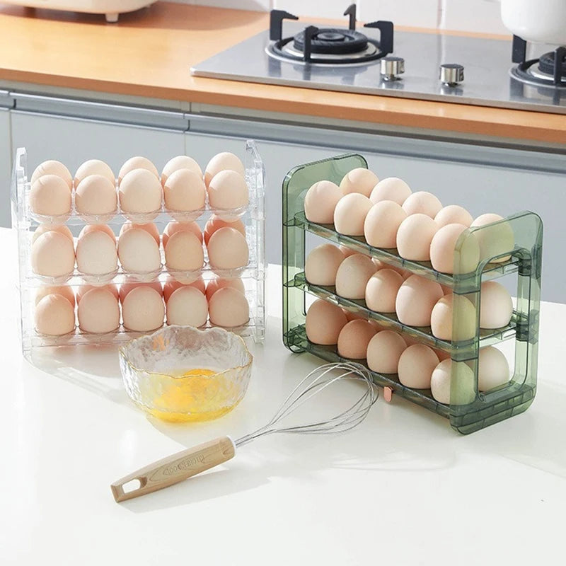 Caja de almacenamiento de huevos de gran capacidad para la cocina - Organizador portátil de bandejas para huevos de varias capas, práctico soporte para huevos con apertura y cierre.