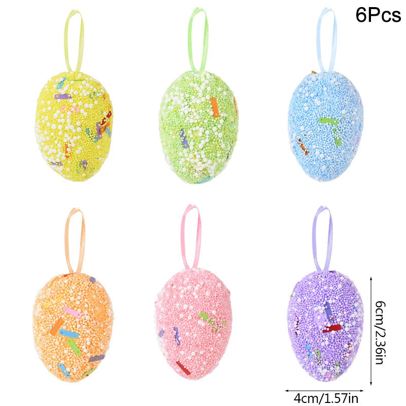 24/6pcs Painted Foam Easter Eggs Rabbit Hanging Ornaments Decoration for Home Easter Tree Pendants Basket Decor Kids Gift 2025
