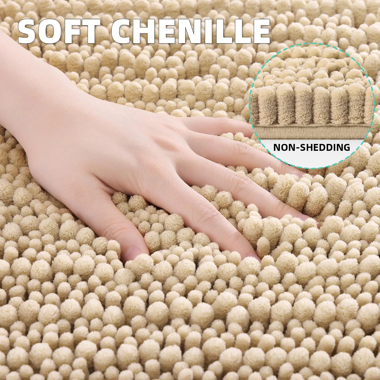 Hapihappy Chenille Bath Mat Luxury Bath Mat Soft Thick Absorbent Bathroom Mat Non-Slip Machine Wash Plush Bath Mats for Bathroom