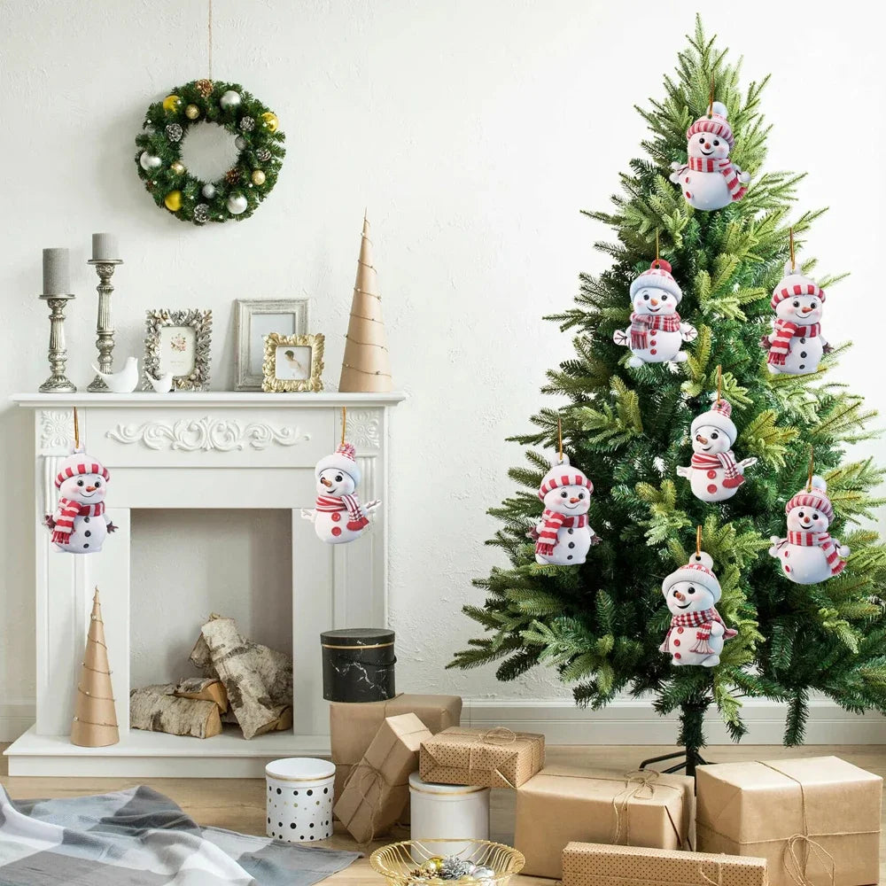10/1pcs Christmas Snowman Pendants Acrylic Flat Xmas Tree Car Decoration Merry Christmas Atmosphere Hanging Ornaments Kids Gifts