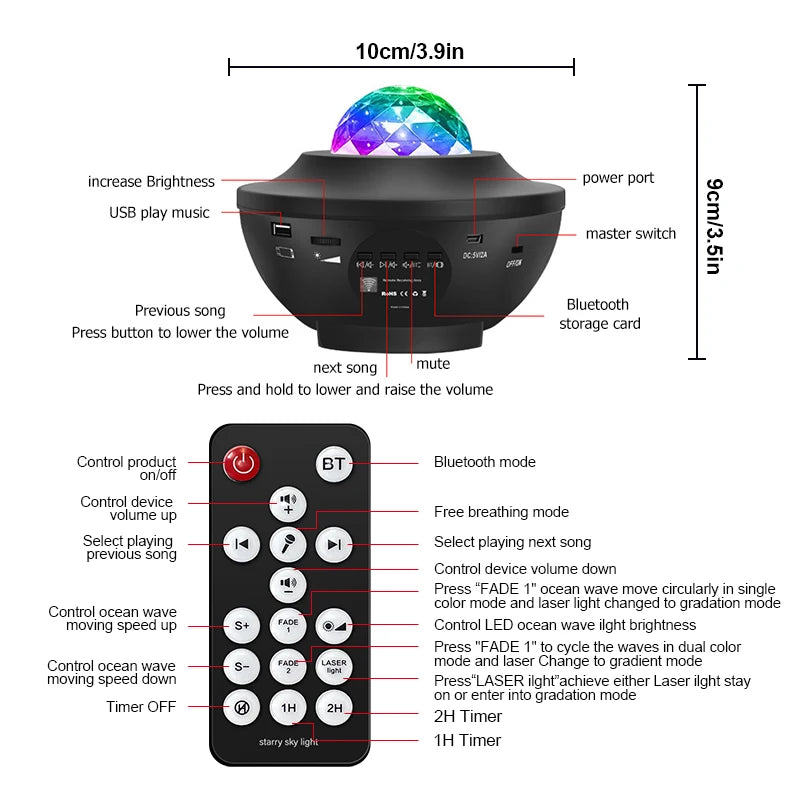 LED Star Galaxy Projector – Ocean Wave Night Light with Rotating Starry Sky for Room Decor & Romantic Ambiance