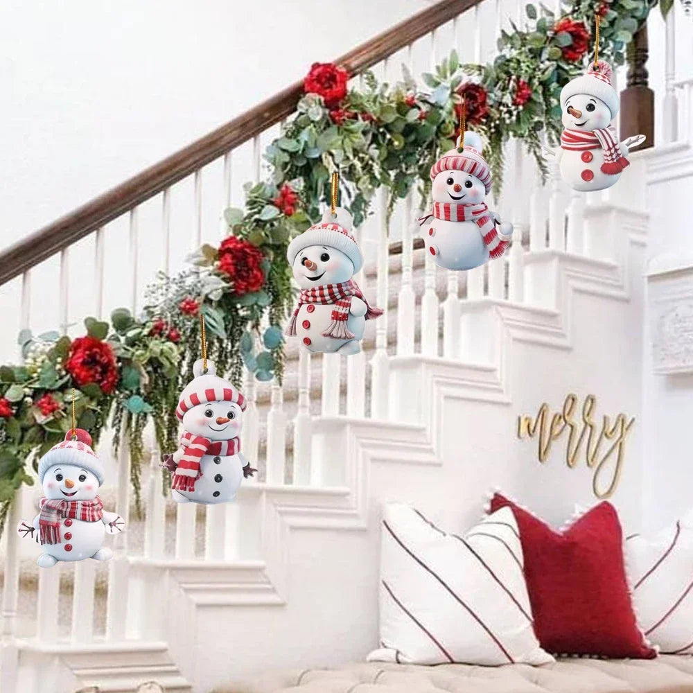 10/1pcs Christmas Snowman Pendants Acrylic Flat Xmas Tree Car Decoration Merry Christmas Atmosphere Hanging Ornaments Kids Gifts